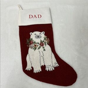 Pottery Barn polar bear crewel embroidery velvet stocking